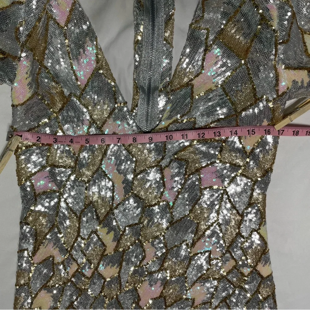 Silver and Gold Sequin Dress with Ruffle Hem - Picture 10 of 16